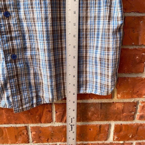 The North Face Mens Large Brown Blue Plaid Collar Button Down Short Sleeve Shirt - Picture 8 of 9